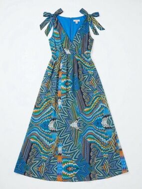 Salt Life Teal Blue Multi-Print Tie-Shoulder Maxi Dress